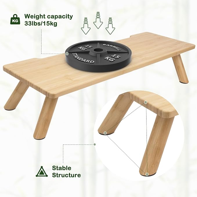 Bamboo Monitor Stand Riser with Cable Routing Slot and Storage | 23.6-inch Wide, Ergonomic Desk Shelf, Natural Wood Desktop Organizer for Monitor Laptop Printer, Home Office Accessory - Image 8