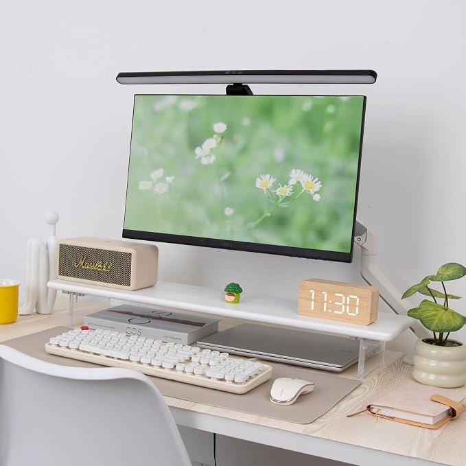 Bamboo Monitor Stand Riser, Natural Desk Shelf with Acrylic Legs | 31.5-Inch Wide, 3.3-Inch Clearance, Fits Monitor, Laptop, Printer and Speakers for Small Desks - Image 8