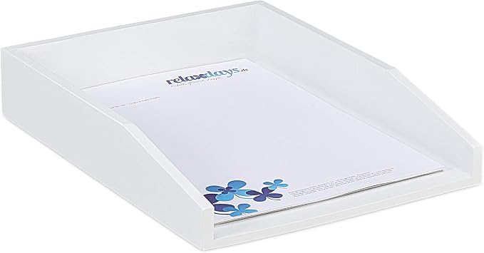 5 x document trays, stackable, DIN A4 paper, office, desk, bamboo wood letter tray, 6 x 25 x 33 cm, white by Relaxdays