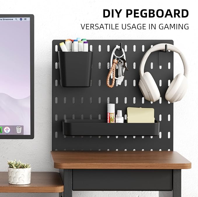 AFOOYO Monitor Stand Riser,Computer Monitor Stand with DIY Pegboard and drawer for Laptop,PC,Computer,Printer,Walnut Finish - Image 2