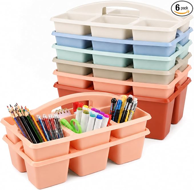 gisgfim 6 Pack Plastic Classroom Caddy with 6-Compartments Plastic Storage Caddies with Handle 6 Compartments Table Caddy Organizer Versatile Table Caddies for Classroom Office Storage, Morandi Color by gisgfim