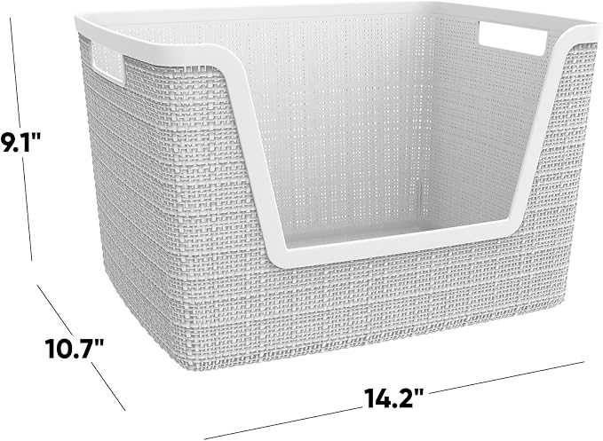 Curver Set of 4 Large 18L Easy Access Jute Decorative Plastic Organization and Storage Baskets - Perfect Bins for Home Office, Closet Shelves, Kitchen Pantry and All Bedroom Essentials, White - Image 2