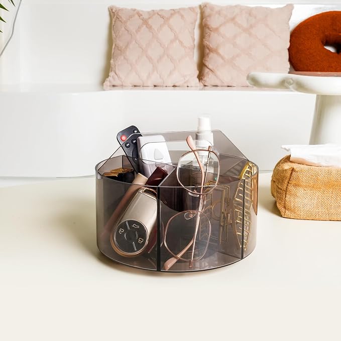 Mefirt Acrylic Pen Organizer, 360 Degree Rotating Desk Organizer with 6 Compartments Crayon Holder for Office, School, Home, Art Supply, Grey - Image 8