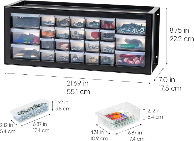 IRIS USA 26-Drawer Teacher Toolbox, 2 Pack, Craft Storage Drawers, Black | Wall mountable, Stackable, Building Bricks, Stickers, Crayons, Markers, Beads Organizer - Image 3