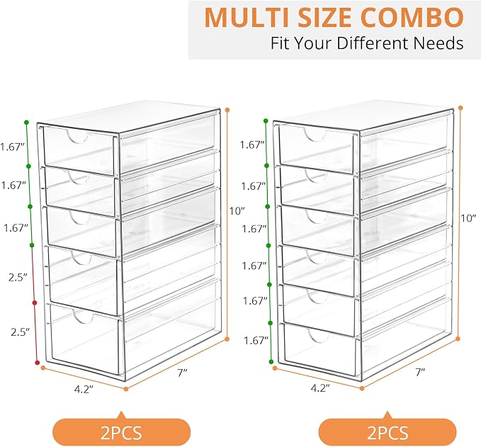 DOMNIU Acrylic Makeup Drawer Storage Organizer with 22 Drawers, 4 Set | Office Desk Organization and Storage, Dustproof Drawer Organizer for Makeup, Countertop, Jewelry, Desktop, Bathroom, Bedroom - Image 2