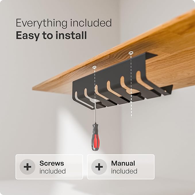 PAMO Cable Management Under Desk, Set of 3 - Black | Easy under-table mounting keeps cables organized, includes 10 cable ties for a clean and tidy office or home workspace. - Image 7