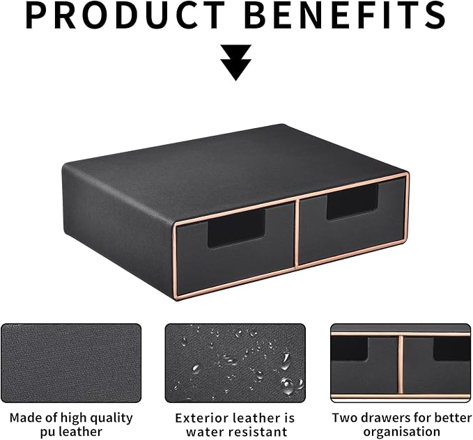 PU Leather Stackable Desk Drawer Organizer, Displayer holder with Drawers, Dressing Organizer for Jewelry/Cosmetics,Coffee Maker holder and Storage Box for Home office,Black - Image 7