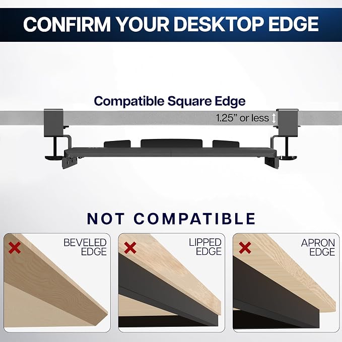 VIVO Small Clamp-on Computer Keyboard and Mouse Under Desk Slider Tray, 20 x 11 inch Pull Out Platform Drawer, Light Wood, MOUNT-KB05ES-A | Keyboard Tray for Typing, Slide Out Platform, Extra Sturdy C-Clamp Mount System, Computer Drawer, White Frame - Image 8