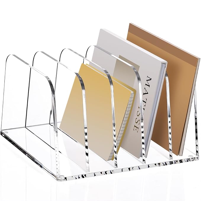 YUXUN Desk File Organizer,5-Section Vertical Clear Acrylic Desk Organizer File Holder Mail Sorter Office Organization for Office Home &Classroom（B5） by AcrylicBusinessCardHold