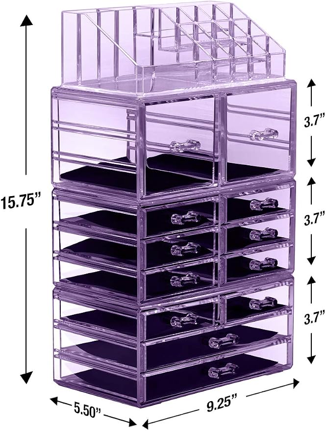 Sorbus Large Makeup Organizer - Clear Stackable Jewelry & Makeup Organizer For Vanity, Bathroom Storage, Dresser - 12 Drawers Cosmetic Beauty Organizers and Storage with Lipstick, Makeup Brush Holder - Image 2
