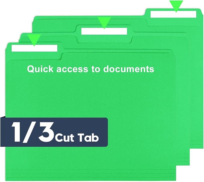 File Folders,150 Pack Letter Size Colored File Folders,8.5" x 11",1/3 Cut Tab,Durable Paper Bulk Folders with Blank Labels,File Folders for Office Business School Home Use,Grass Green - Image 3