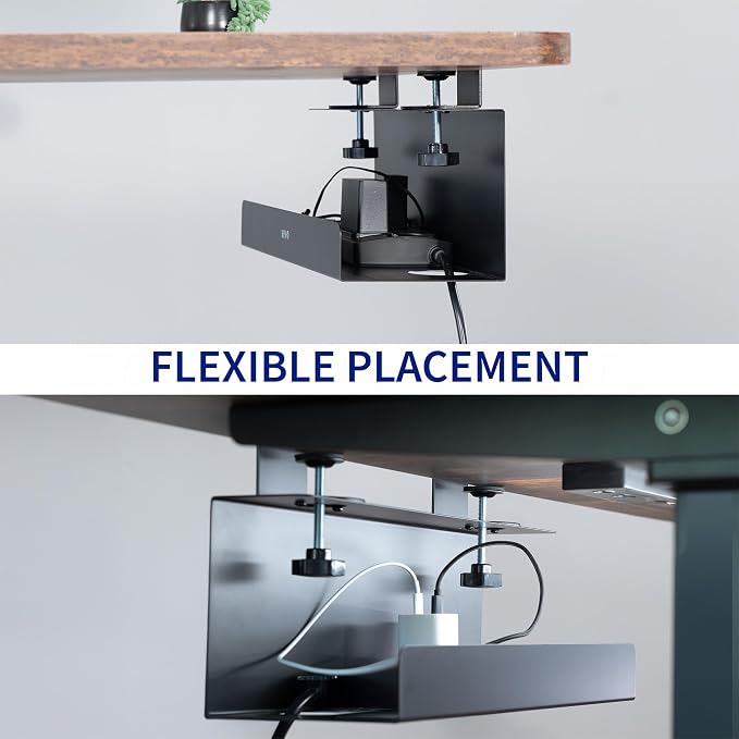 VIVO No Drill Clamp-on 17 inch Power Strip Cable Management Trays, Under Standing Desk Steel Cord Organizer, Black, 2 Pack, DESK-CM6L-2B - Image 8