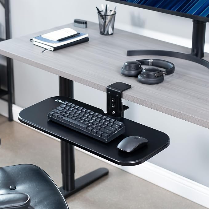 VIVO Clamp-on 23 x 10 inch Rotating Computer Keyboard and Mouse Tray, Extra Sturdy Desk Swivel Clamp, Ergonomic Typing, Black, MOUNT-KB04CB - Image 2