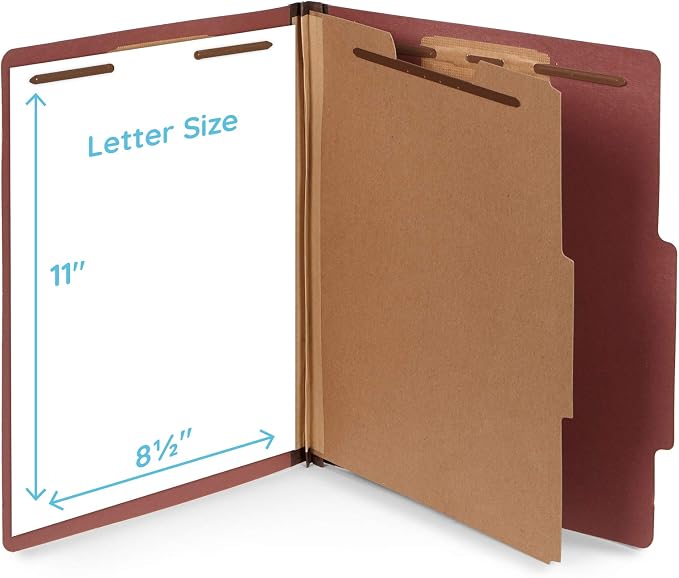 Blue Summit Supplies 30 Brick Red Classification Folders, 1 Divider, Letter | Heavy duty 25pt pressboard, 1 divider, 4 partitions, 2 in expansion, 2 prong, medical, law and office files - Image 2