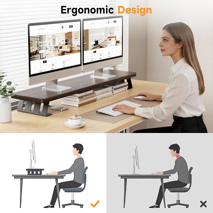 Monitor Stand Riser, 39 Inch Large Wood Monitor Stands for 2 Monitors | Desk Monitor Riser for Computer/Laptop/Printer/TV, Stand Riser up to 220 lbs - Image 6