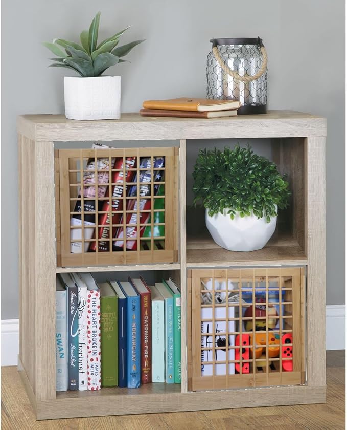 Bamboo Stackable, Cube Storage Bins - Lattice Design 2 Pack (10.5x10.5x10.5) - Image 2