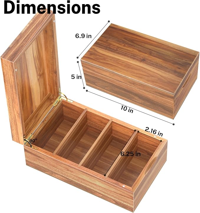 Neando 4’’x6’’ Index Card Holder, Acacia Index Card Box, Index Card Organizer Case, Wood Recipe Box with Dividers, 4 Compartments for 600 Cards, File Note Flash Card Holders - Image 2