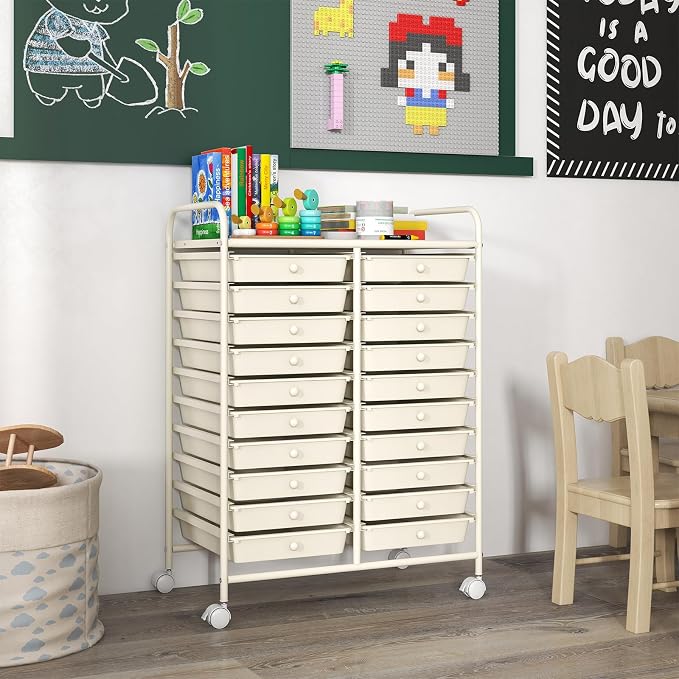 GOFLAME 20-Drawer Rolling Storage Cart, Multifunctional Art Craft Organizer, Mobile Utility Storage with Removable Drawers & Lockable Wheels, Craft Cart for Home Office, White - Image 2
