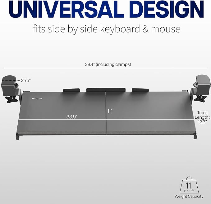 VIVO Vintage Brown Large 34 x 11 in Under Desk Keyboard Tray, MOUNT-KB15EN | Keyboard Tray for Typing, Slide Out Platform, Rustic, Extra Sturdy C-Clamp Mount System, Computer Drawer, Black Frame - Image 3
