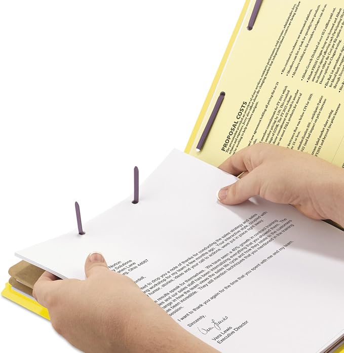 Smead 100% Recycled End Tab Pressboard Classification File Folder with SafeSHIELD Fasteners, 2 Dividers, 2" Expansion, Letter Size, Yellow, 10 per Box (26789) - Image 2