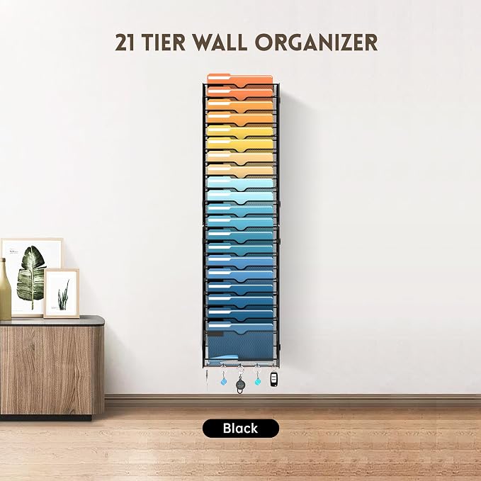 21-Tier Hanging Wall File Organizer with Hooks for Office Organization | Mesh Wall File Holder, Mail Organizer Wall Mounted for Papers, Documents, Folders and Magazines in Home Office, Classroom - Image 2