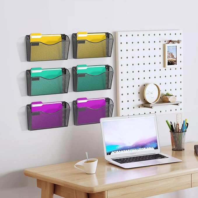 samstar 6 Pack Mesh Wall Mounted File Holder Metal Wall File Pocket Mail Organizer for Office/Home(with Label Panel) - Image 3
