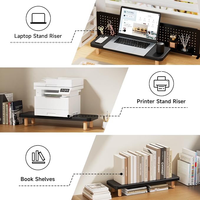 Monitor Stand Riser, 24 Inch Wood Desk Organizer with Monitor Stand & Storage Computer Monitor and Laptop Riser Multifunctional Laptop Stand Desk Organizer for Office Home Screen/Laptop/PC (Black) - Image 5