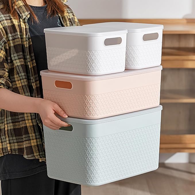 Lidded Storage Bin Organizer | Storage Organizing Container, 16 Liter, Set of 4, Off White - Image 4