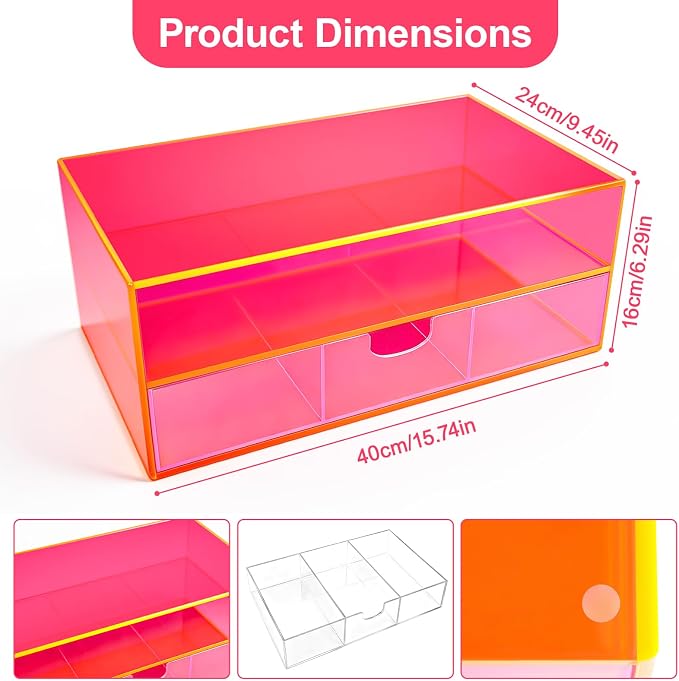 Gelite Acrylic Computer Monitor Stand for Desk Monitor Riser with Drawer Desktop Monitor Shelf with Storage, Neon Pink - Image 2