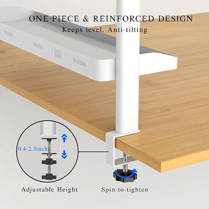 Clamp on Desk Shelf White, 2-Tier Office Desk Shelves Organizer, 17in Small Shelf for Top of Desk with Headphone Holder, Hooks, Desktop Storage Rack for Home Workspace, Study Rooms, Gaming Accessories - Image 6