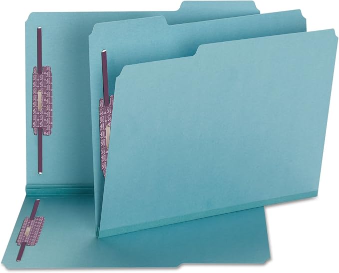 Smead Pressboard Fastener File Folder with SafeSHIELD Fasteners, 2 Fasteners, 1/3-Cut Tab, 2" Expansion, Letter Size, Blue, 25 per Box (14937) - Image 6
