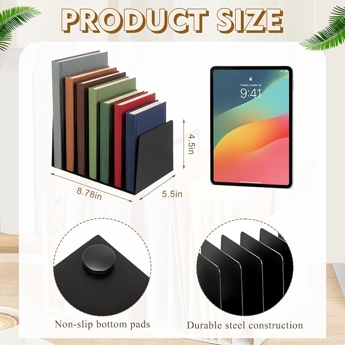 Suzile Metal Desktop File Organizer, 7 Compartments, Vertical File Sorter, Black, 5.51" W x 8.78" L x 4.49" H, Office, Reception Areas, Workspace - Image 2