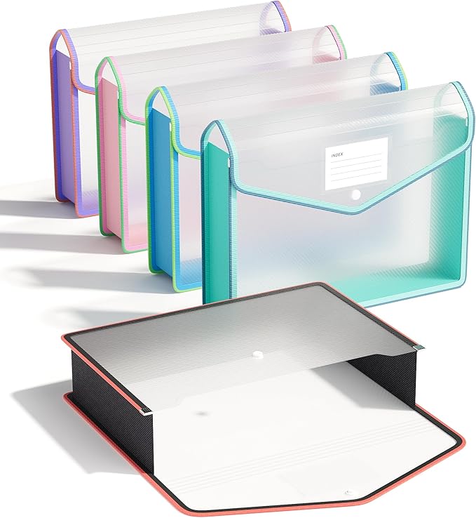 ThinkTex Plastic Expanding File Folder, Transparent envelopes with Snap | No Dividers,Large Capacity,Document Organizer for Bills&Taxes,Letter/A4 Size for School/Office/Home- Two-Tone-5pcs by ThinkTex