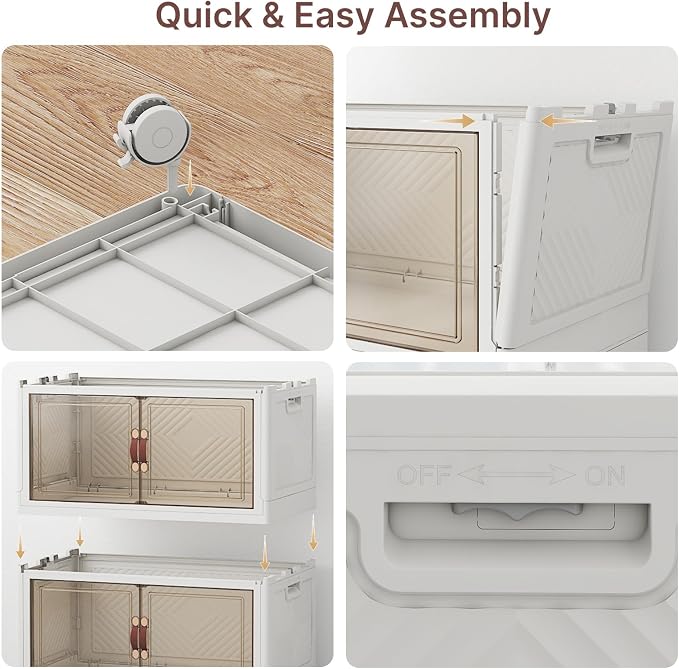 720QT Stackable Storage Bins with Lids, Storage Cabinet with Wheels | Lockable Storage Bins with Clear Doors Heavy Duty Closet Organizer Extra Large Collapsible Plastic Storage Box for Dorm Home - Image 7