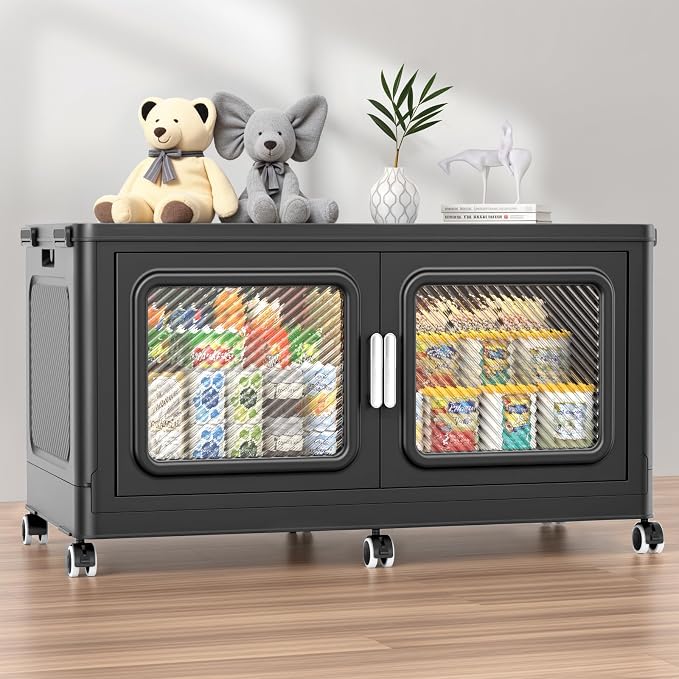 BROVIEW 220 Qt Extra Large Stackable Storage Bin with Lid, 1 Pack Black | 55Gal Extra Large, Collapsible Storage Boxes with 1 Lid, Folding& Rolling Plastic Drawer, Heavy-Duty Cabinet Organization by BROVIEW-EnjoytheArtofLife
