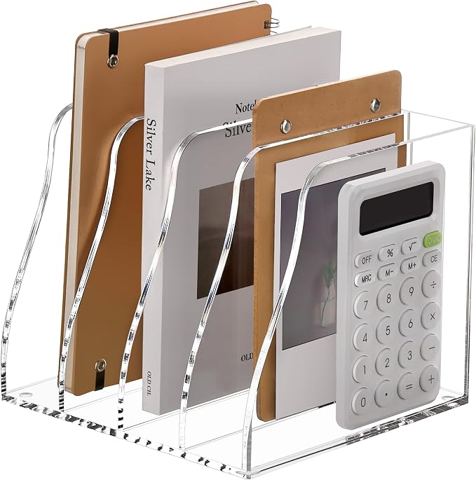 SANRUI Acrylic Desk Magazine Holder File Organizer Sorter,4 Slot Clear | B5 Size, Vertical Workspace Document Sorters, Folder Rack for Office Accessories Organization Storage by SANRUI