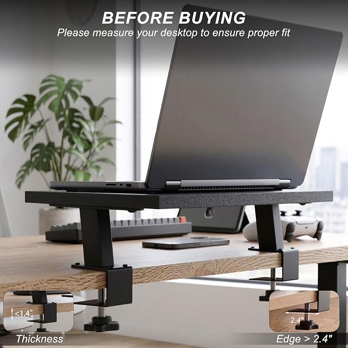 15-Inch Desktop Clamp-on Shelf & Monitor Riser, 2-in-1 Reversible Design – Fits Either Side of Desk, C-Clamp for Stability, Holds 44 lbs, for Gaming PC, Console & Office Setup - Image 6