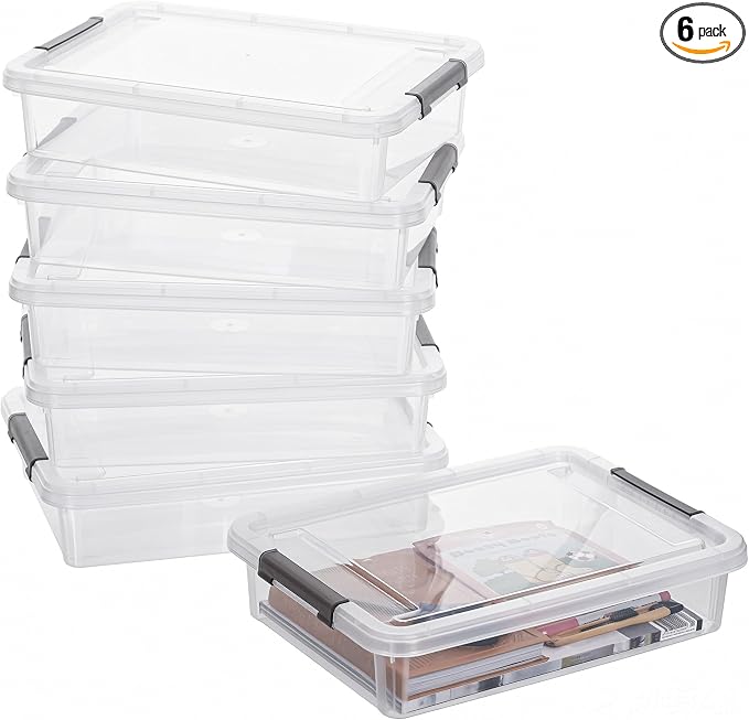 Citylife 6 PCS Clear Plastic Container Clip Box with Latching Lids, Stackable Document Paper Protectors Organizer Container for Office, Home, and School Supplies by CITYLIFEHomeOrganization