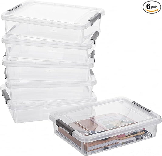 Citylife 6 PCS Clear Plastic Container Clip Box with Latching Lids, Stackable Document Paper Protectors Organizer Container for Office, Home, and School Supplies by CITYLIFEHomeOrganization