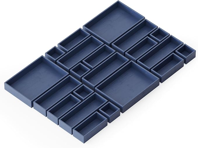 SpaceAid 21-Piece Bamboo Drawer Organizer Storage Boxes Set, Wood Tray Junk Drawer Organizers Multi-Use Divider Bins for Kitchen, Bathroom, Office Desk and Makeup Organization (21 Pack, Navy Blue) by SpaceAid