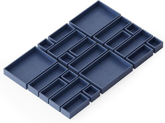 SpaceAid 21-Piece Bamboo Drawer Organizer Storage Boxes Set, Wood Tray Junk Drawer Organizers Multi-Use Divider Bins for Kitchen, Bathroom, Office Desk and Makeup Organization (21 Pack, Navy Blue) by SpaceAid