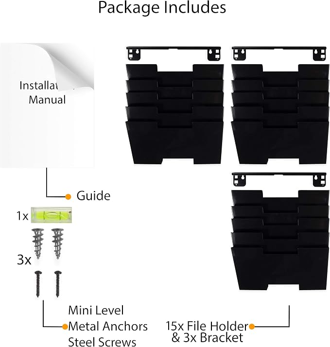 Wallniture Lisbon 15-Tier Wall Mounted File Holder and Desk Organizer, Metal Black Office Organization and Storage Rack - Image 6