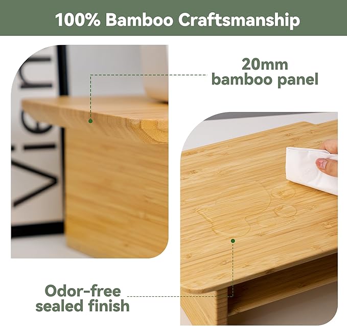 Bamboo Dual Monitor Stand, Natural Desk Shelf with Storage | 39.3 inch Monitor Riser with 2 Drawers, Desk Stand with Cable Management for Home Office, Printer, Laptop - Image 2