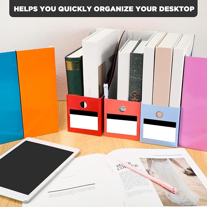 32 Pcs Magazine File Holder Set Including Colored Foldable Desk File Holder Organizer White Label Stickers Cat Pen Cardboard Magazine Storage Box for Document School Office(Solid,Classic) - Image 7