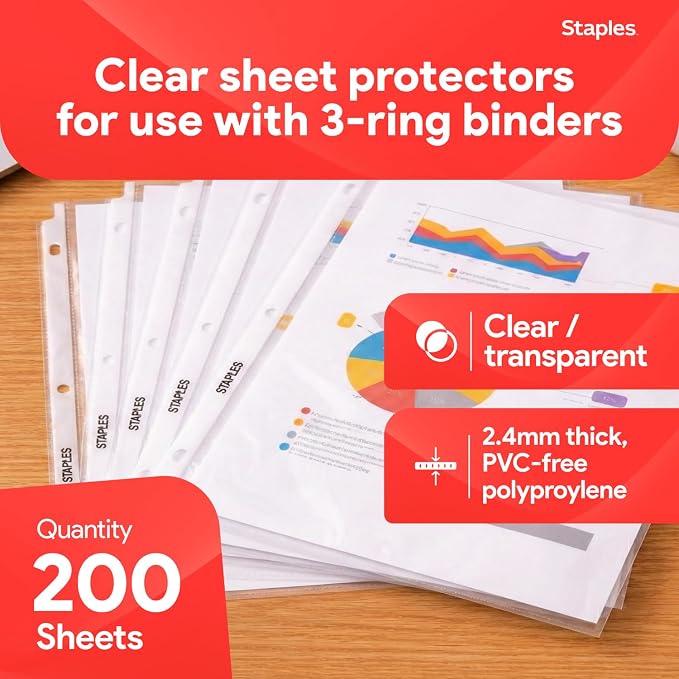 Staples Standard Weight Sheet Protector, 8.5" x 11", Clear, 200/Box (10525) - Image 2