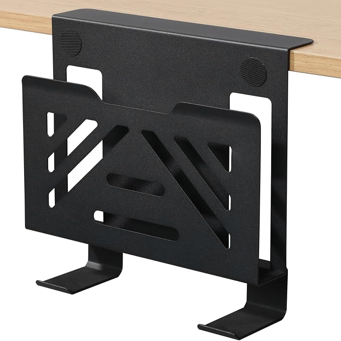 MAXECHO Desk Side Storage, Under Desk Laptop Mount, Table Side Hanging File Organizer, No Drill Clamp On Cable Management Tray, Laptop Holder with 2 Hooks for Office and Home, Load 22 Lbs by MAXECHO