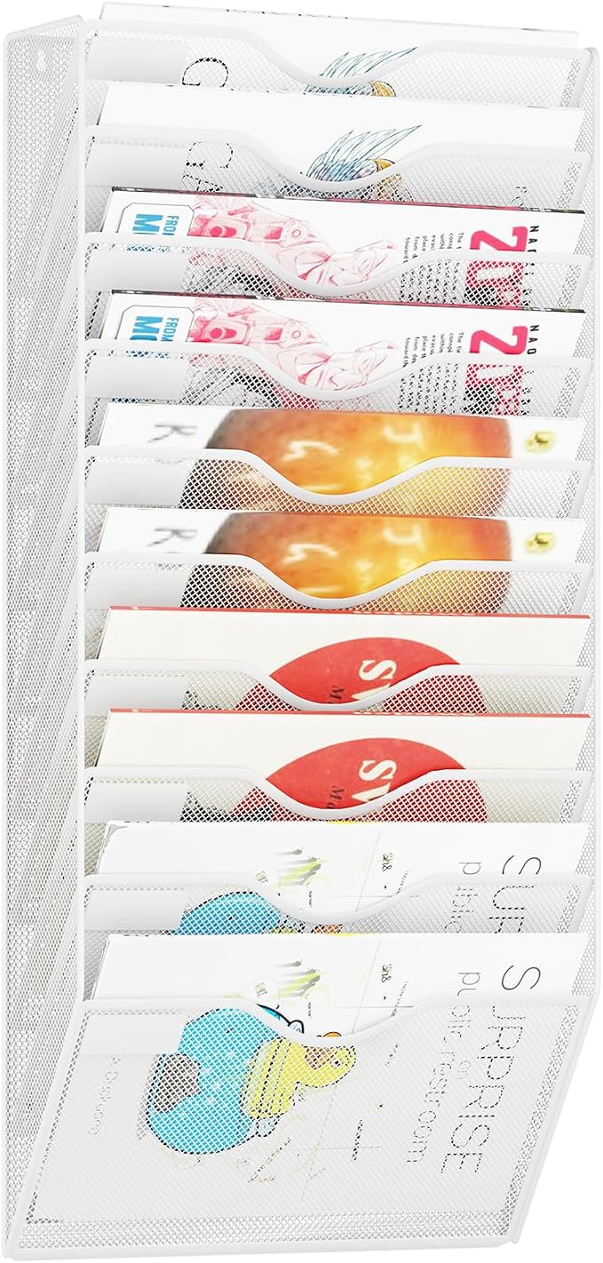 10 Pockets Hanging Wall File Organizer Mail Holder, Wall Mounted Paper Document Folder Holder, Clipboard Storage Organization Magazine Rack, White by GDINDINFAN