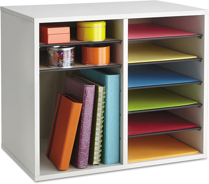 Safco Literature Organizer, 12 Compartments, Office and Classroom Mailbox with Adjustable Shelves, Wood Paper and Mail Sorter, Gray - Image 7