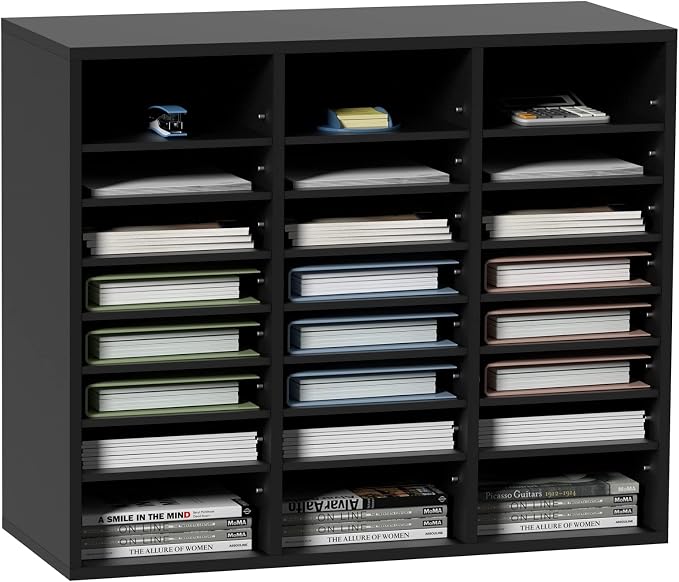 VEVOR Literature Organizers, 24 Compartments Office Mailbox with Adjustable Shelves, Wood Literature Sorter 29x12x24.4 inches for Office, Home, Classroom, Mailrooms Organization, EPA Certified Black by VEVOR
