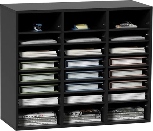 VEVOR Literature Organizers, 24 Compartments Office Mailbox with Adjustable Shelves, Wood Literature Sorter 29x12x24.4 inches for Office, Home, Classroom, Mailrooms Organization, EPA Certified Black by VEVOR